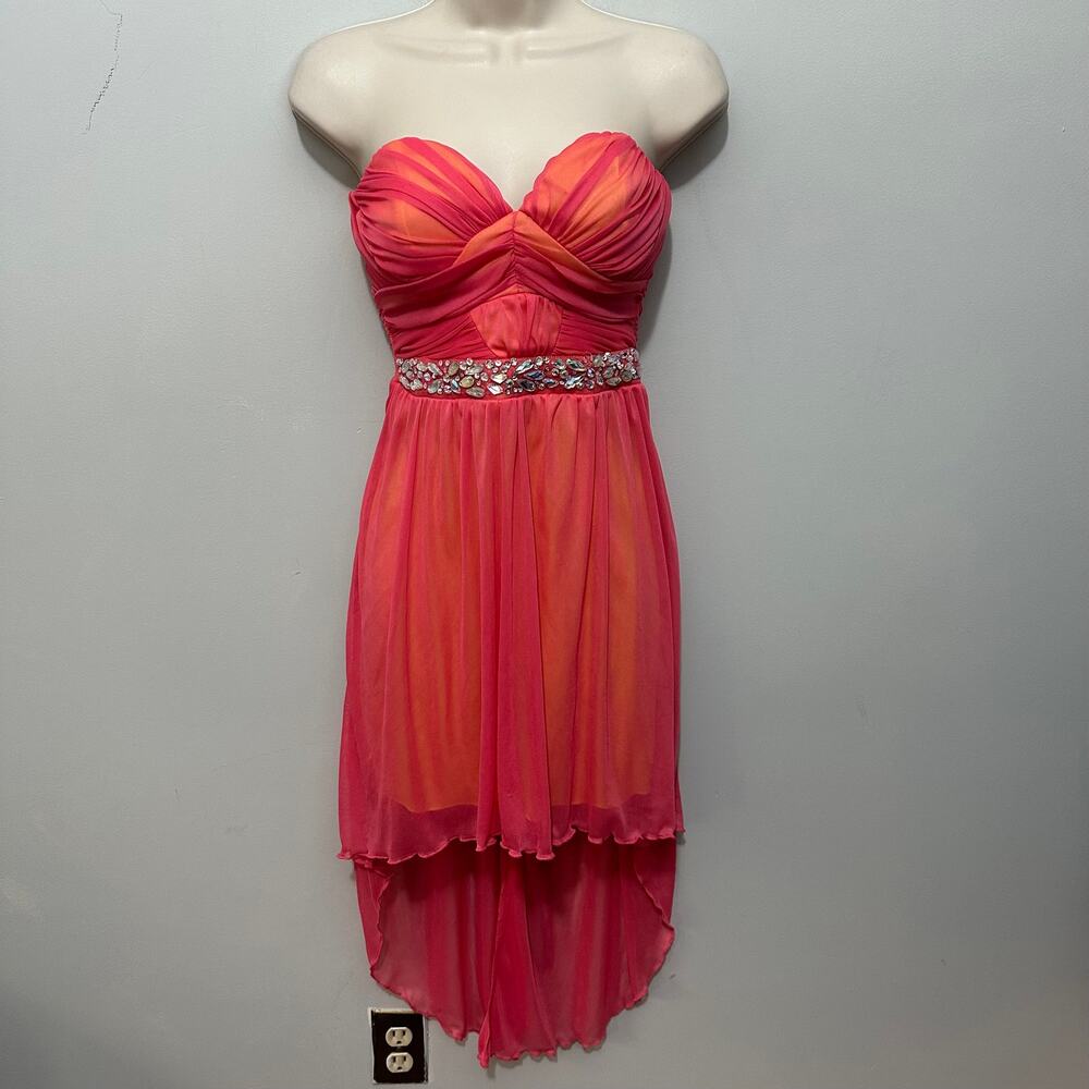 Vintage City Studio Dress 3/4 Pink Strapless Hi Low Y2K Fairy Glam Party Gala